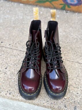 Dr. Martens Boots Vegan Jadon II Cherry Red Oxford Rub Off - Discontinued